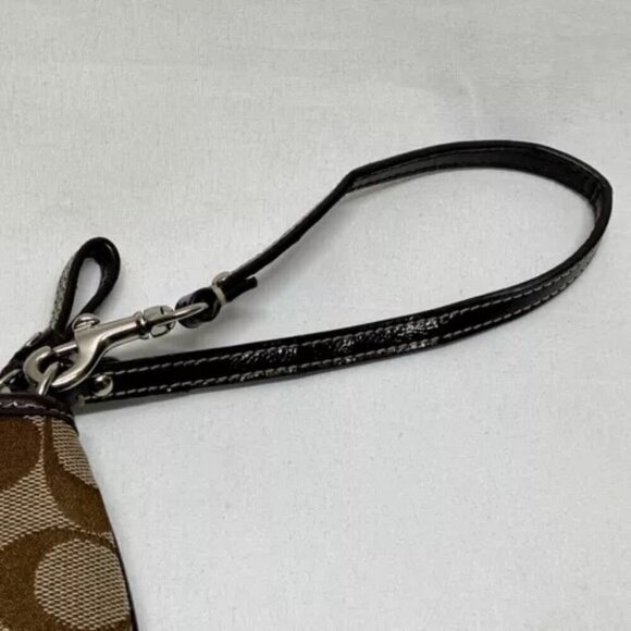 Coach Signature Large Stripe Wristlet Pouch Wallet Clutch Khaki Brown Canvas EUC - Picture 6 of 14